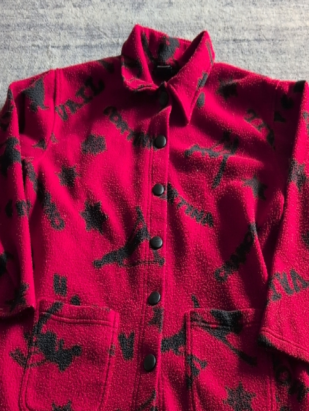 Vintage Red & Black Ski Patterned Jacket with Snap Front